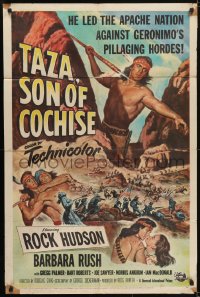 5k858 TAZA SON OF COCHISE 2D 1sh 1954 Brown art of Native American Rock Hudson, Douglas Sirk!