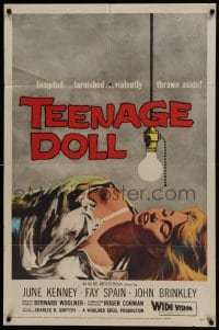 5k859 TEENAGE DOLL 1sh 1957 sexy Fay Spain, a tempted & tarnished bad girl violently thrown aside!