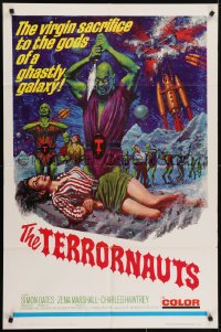 5k863 TERRORNAUTS 1sh 1967 wild art of alien virgin sacrifice to the gods of a ghastly galaxy!