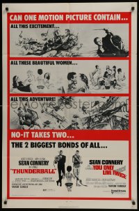 5k877 THUNDERBALL/YOU ONLY LIVE TWICE 1sh 1971 Sean Connery's two biggest James Bonds of all!