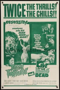 5k889 TOMB OF TORTURE/CAVE OF THE LIVING DEAD 1sh 1966 twice the thrills & twice the chills!