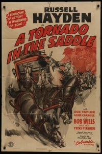 5k898 TORNADO IN THE SADDLE 1sh 1942 Russell Hayden, Dub Taylor, incredible stage coach art!