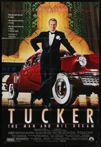 5k906 TUCKER: THE MAN & HIS DREAM 1sh 1988 Francis Ford Coppola, c/u of Jeff Bridges in tux w/car!