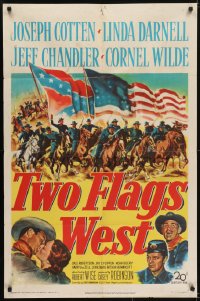 5k909 TWO FLAGS WEST 1sh 1950 cool Civil War art, plus Joseph Cotten, Linda Darnell & Cornel Wilde!