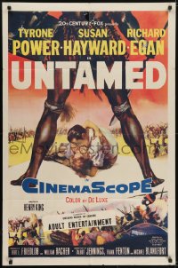 5k921 UNTAMED 1sh 1955 cool art of Tyrone Power & Susan Hayward in Africa with natives!