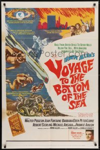 5k940 VOYAGE TO THE BOTTOM OF THE SEA 1sh 1961 fantasy sci-fi art of scuba divers & monster!