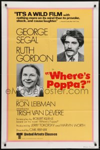 5k961 WHERE'S POPPA 1sh R1979 Carl Reiner comedy, close-ups of George Segal & Ruth Gordon!