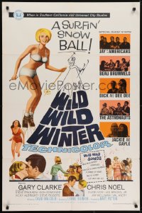 5k970 WILD WILD WINTER 1sh 1966 half-clad teen skier, Jay and The Americans & early rockers!