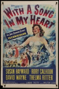 5k975 WITH A SONG IN MY HEART 1sh 1952 artwork of elegant Susan Hayward as singer Jane Froman!