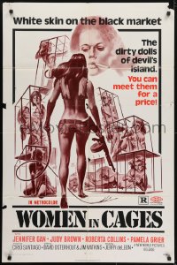 5k982 WOMEN IN CAGES 1sh 1971 Joe Smith art of sexy caged girls behind bars, warden Pam Grier!