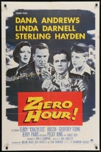 5k995 ZERO HOUR 1sh 1957 Dana Andrews, Linda Darnell, Sterling Hayden, parodied in Airplane!