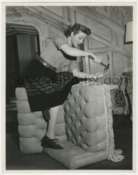 5m864 GREER GARSON deluxe 10x13 still 1947 candid of the Desire Me star upholstering furniture!