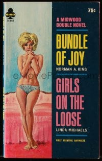 5m153 BUNDLE OF JOY/GIRLS ON THE LOOSE paperback book 1966 double novel, sexy Paul Rader cover art!
