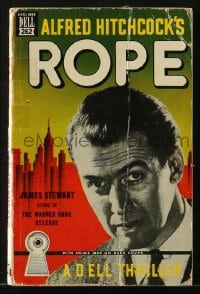 5m186 ROPE paperback book 1948 James Stewart, Alfred Hitchcock, with crime map on back cover!
