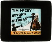 5m430 BEYOND THE SIERRAS glass slide 1928 masked hero Tim McCoy protecting Sylvia Beecher!