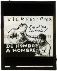 5m614 DE HOMBRE A HOMBRE South American glass slide 1950s cool boxing artwork!