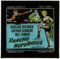 5m610 RANCHO NOTORIOUS English glass slide 1952 Fritz Lang, sexy Marlene Dietrich showing her legs!