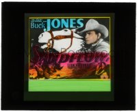 5m553 SANDFLOW glass slide 1937 cool close up of cowboy Buck Jones & artwork riding his horse!
