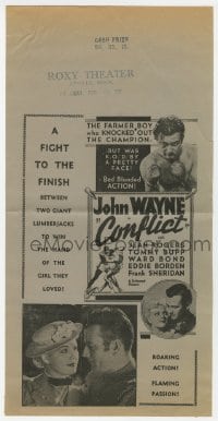 5m251 CONFLICT herald 1936 John Wayne romancing & boxing, from the novel by Jack London!