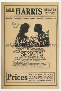 5m307 SECRETS stage play herald 1922 Margaret Lawrence in the New Yorik & London success!