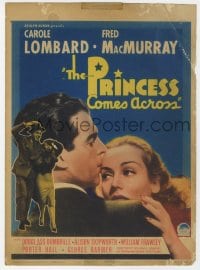 5m026 PRINCESS COMES ACROSS mini WC 1936 romantic c/u of Carole Lombard & Fred MacMurray, rare!