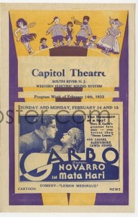 5m244 CAPITOL THEATRE herald 1932 Garbo & Novarro in Mata Hari, Homicide Squad, Heaven on Earth