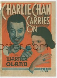 5m248 CHARLIE CHAN CARRIES ON herald 1931 Asian detective Warner Oland is Chan for first time, rare!