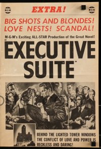 5m359 EXECUTIVE SUITE herald 1954 William Holden, Barbara Stanwyck, Fredric March, newspaper style!