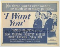 5m375 I WANT YOU herald 1951 Dana Andrews, Dorothy McGuire, Farley Granger, Peggy Dow