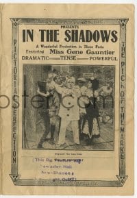 5m273 IN THE SHADOWS herald 1913 Miss Gene Gauntier, Jack J. Clark as Pagliacci, Warner Bros, rare!