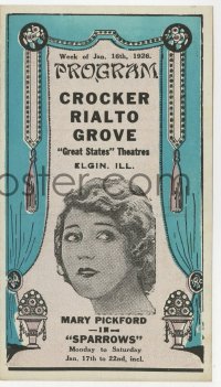 5m302 RIALTO THEATRE herald 1926 Mary Pickford in Sparrows, Just Another Blonde, Magician & more!
