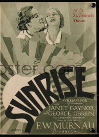 5m410 SUNRISE herald 1927 Jochimsen art of Janet Gaynor & George O'Brien, directed by F.W. Murnau!