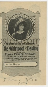 5m326 WHIRLPOOL OF DESTINY herald 1916 Flora Parker DeHaven, an unusual drama of love's redemption!