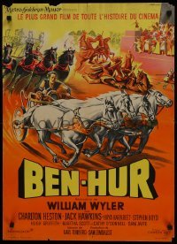 5p565 BEN-HUR French 21x30 R1960s Charlton Heston, William Wyler classic epic, chariot & title art!