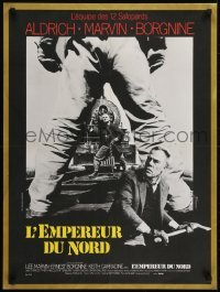 5p579 EMPEROR OF THE NORTH POLE French 23x31 1973 Lee Marvin, Ernest Borgnine, cool Ferracci design