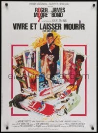 5p603 LIVE & LET DIE French 23x31 R1980s art of Roger Moore as James Bond by Robert McGinnis!