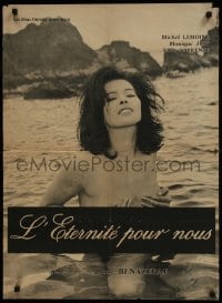 5p630 SIN ON THE BEACH French 23x31 1963 L'eternite pour nous, topless sexy Monique Just!