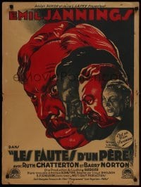 5p631 SINS OF THE FATHERS French 24x32 1930 Vacher art of Jannings who blinded his son, rare!