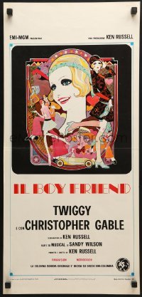 5p842 BOY FRIEND Italian locandina 1972 cool art of sexy Twiggy by Dick Ellescas, Ken Russell!