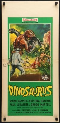 5p863 DINOSAURUS Italian locandina 1960 Bart art of battling prehistoric T-Rex & brontosaurus!