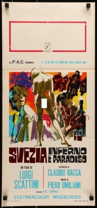 5p977 SWEDEN HEAVEN & HELL Italian locandina 1969 Symeoni art of naked woman, bikers, motorcycles!