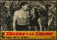 5p796 TARZAN & THE MERMAIDS Italian 19x27 pbusta R1960s Johnny Weissmuller w/ Brenda Joyce!