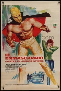 5p171 EL ASESINO INVISIBLE Spanish 1965 art of wrestler & invisible monster + sexy babe!
