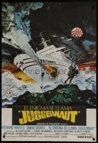 5p180 JUGGERNAUT Spanish 1974 Richard Harris, art of ocean liner under attack by Bob McCall!