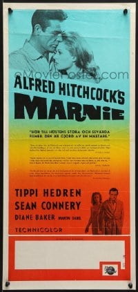 5p054 MARNIE Swedish stolpe 1964 Sean Connery & Tippi Hedren in Hitchcock's suspenseful mystery!