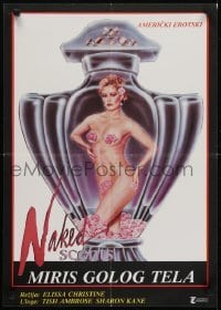 5p297 NAKED SCENTS Yugoslavian 19x26 1985 Tish Ambrose, art of very sexy girl in perfume bottle!