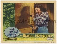 5r245 BEAST WITH 1,000,000 EYES LC #1 1955 c/u of Dona Cole screaming & holding door shut!