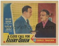 5r354 CLOSE CALL FOR ELLERY QUEEN LC 1942 c/u of Ralph Morgan handing gun to William Gargan!