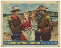 5r558 HONDO 3D LC #8 1953 cowboys John Wayne & Ward Bond help Geraldine Page by river!