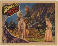 5r559 HONOR OF THE RANGE LC 1934 cowboy Ken Maynard dismounting Tarzan by pretty Cecilia Parker!